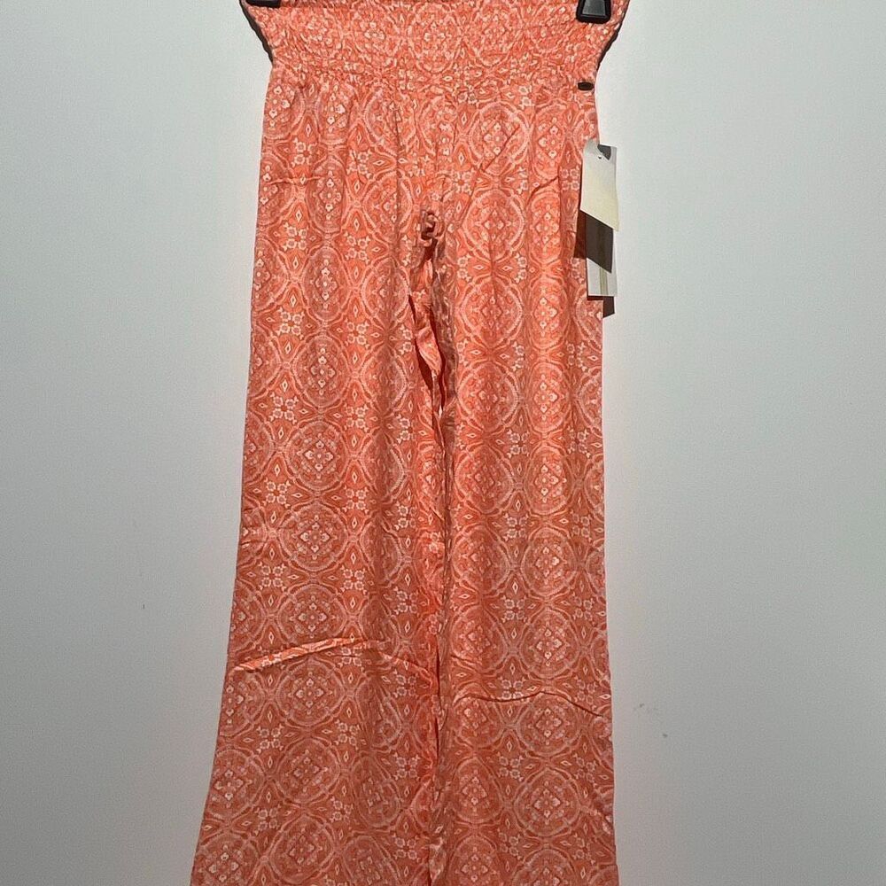 O'Neill Womens Orange Smocked Waist Geometric Floral Wide Leg Jonie Pants XS NWT